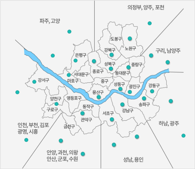 레인보우엔젤 전국 지점 지도